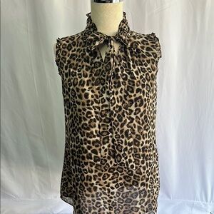 White House Black Market Leopard Print Tie-Neck Blouse